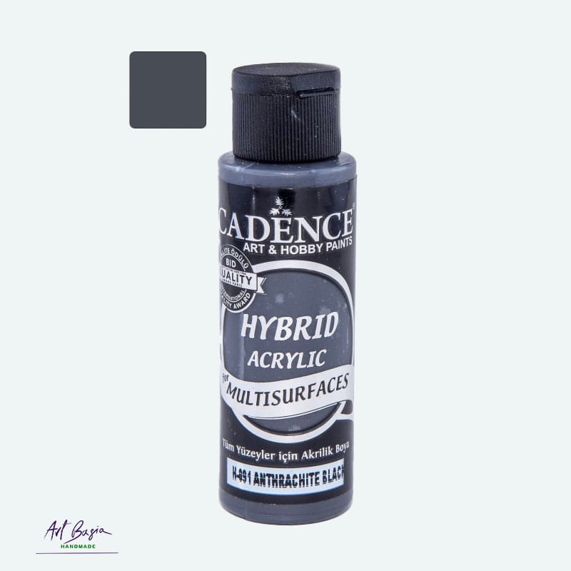 Butelka farby hybrydowej Cadence Hybrid Acrylic H-491 Anthracite Black — farba akrylowa do różnych powierzchni w kolorze antracytowej czerni.
